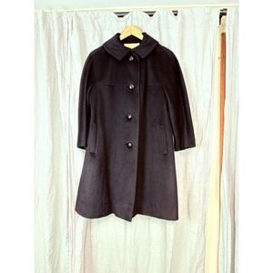 Vintage 1960s Black Wool Swing Coat | ILGWU Union Made | Mod Jackie O A-Line | S